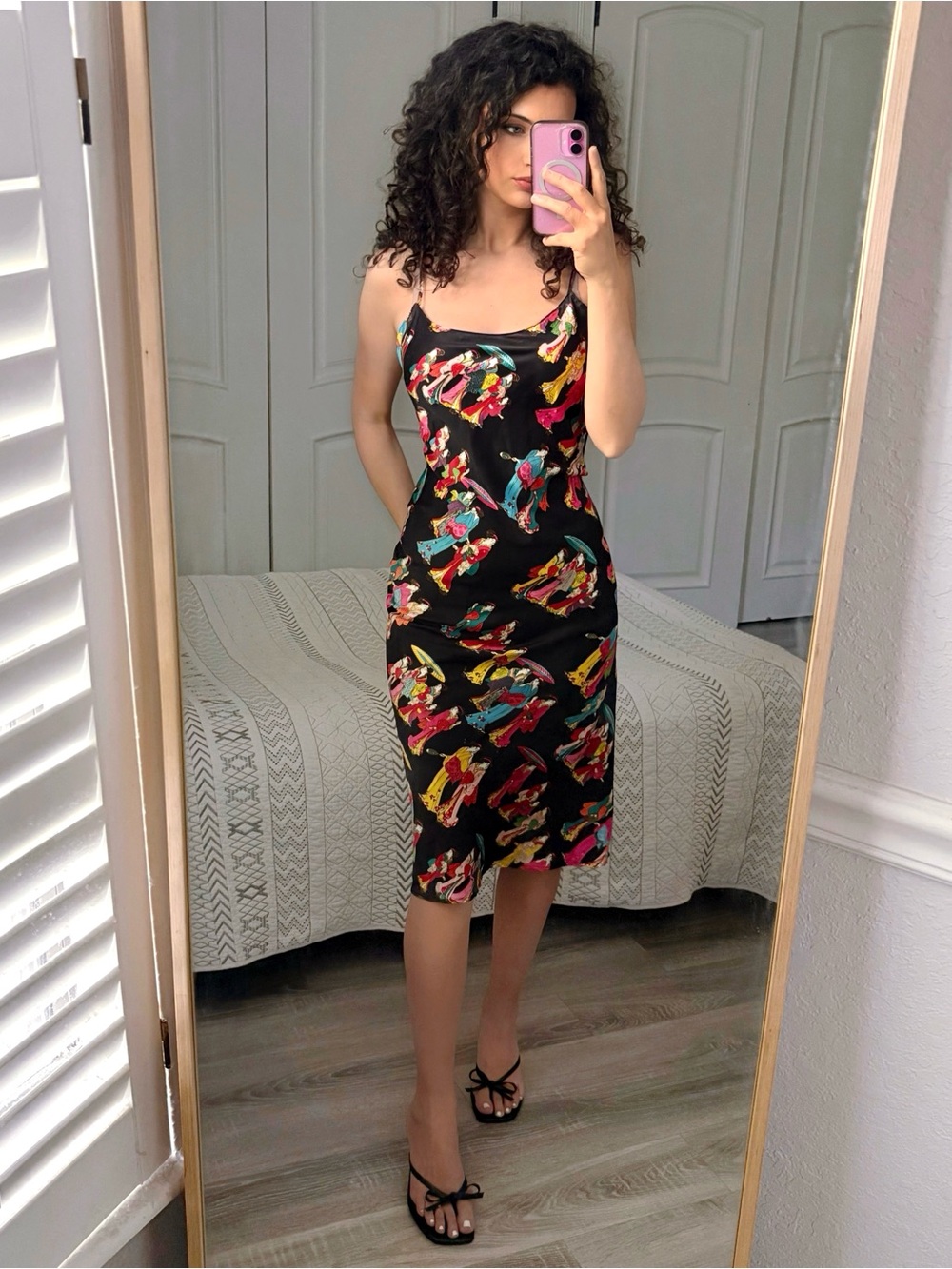 Black Geisha Slip Midi Dress - Satin Women’s Dress Small